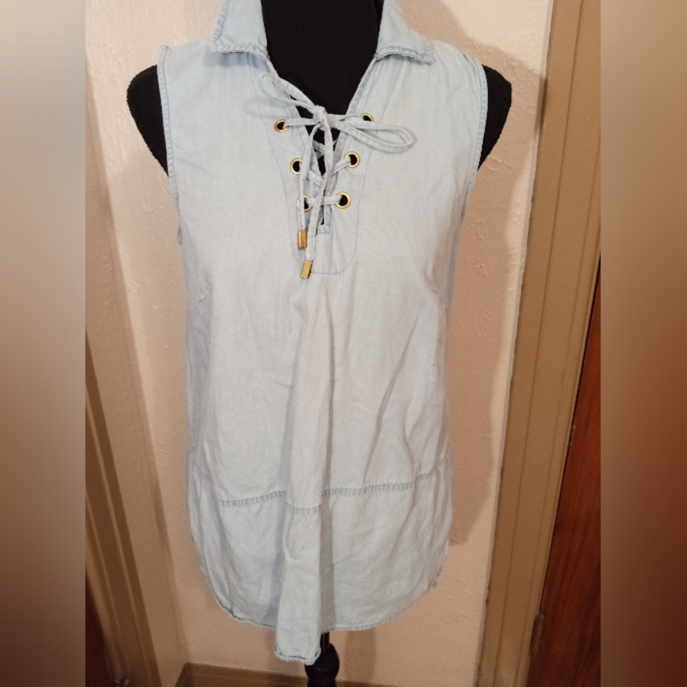 Light Blue Lace-Up Sleeveless Top